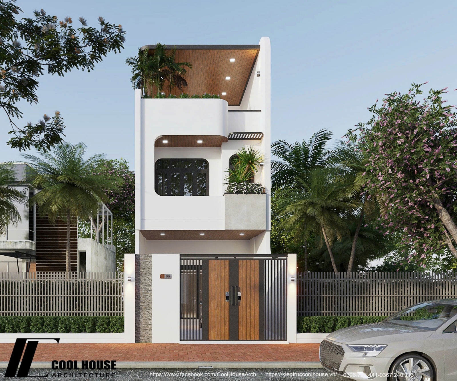 Mặt tiền nhà phố hiện đại 3 tầng tại Hòa Xuân, Đà Nẵng – Cool House thiết kế.