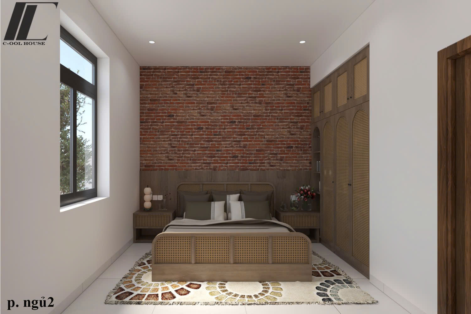 Phòng ngủ mang tông màu trung tính, ánh sáng dịu, tạo cảm giác thư giãn cho gia chủ.