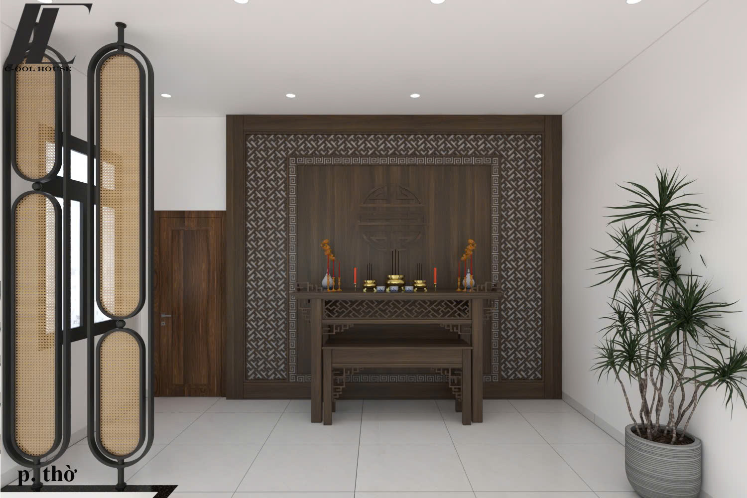 Phòng thờ tầng lửng trong nhà cấp 4 gác lửng hiện đại