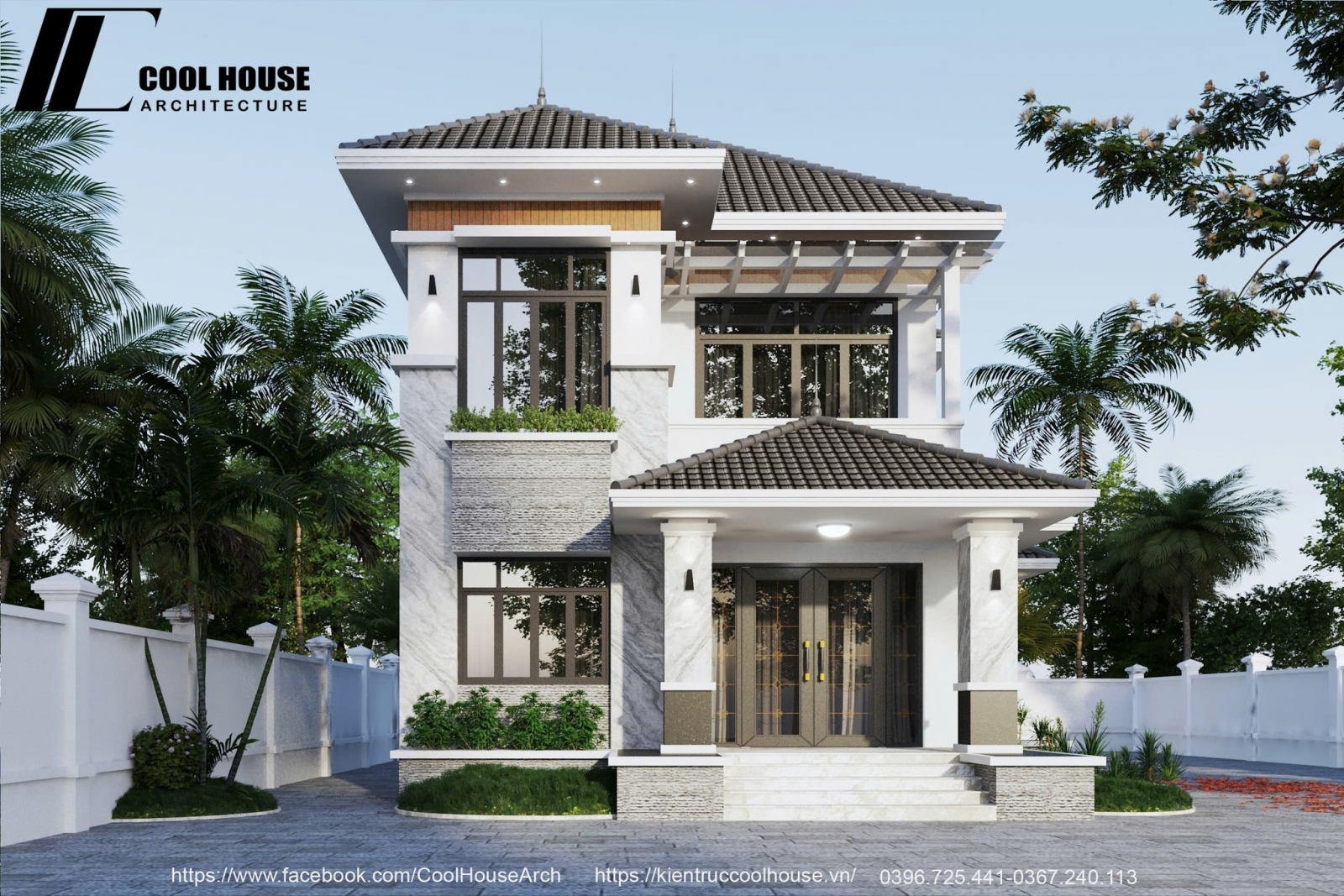 Thiết kế mặt tiền biệt thự 2 tầng mái Nhật với sân vườn thoáng mát – Cool House