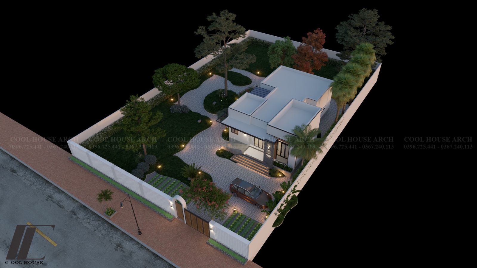 Tổng thể nhà cấp 4 sân vườn hiện đại nhìn từ trên cao