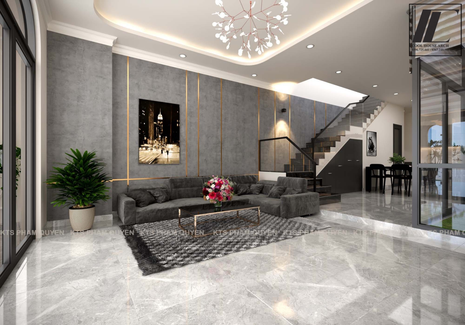 Không gian phòng khách hiện đại, tinh tế trong từng chi tiết.