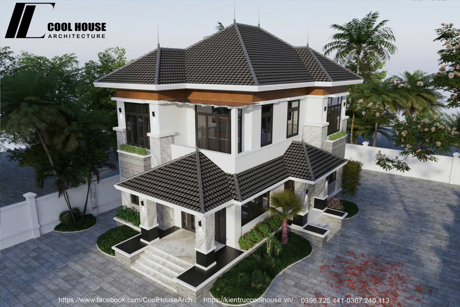 Tổng thê biệt thự mái Nhật hiện đại nhìn từ trên cao - Cool House