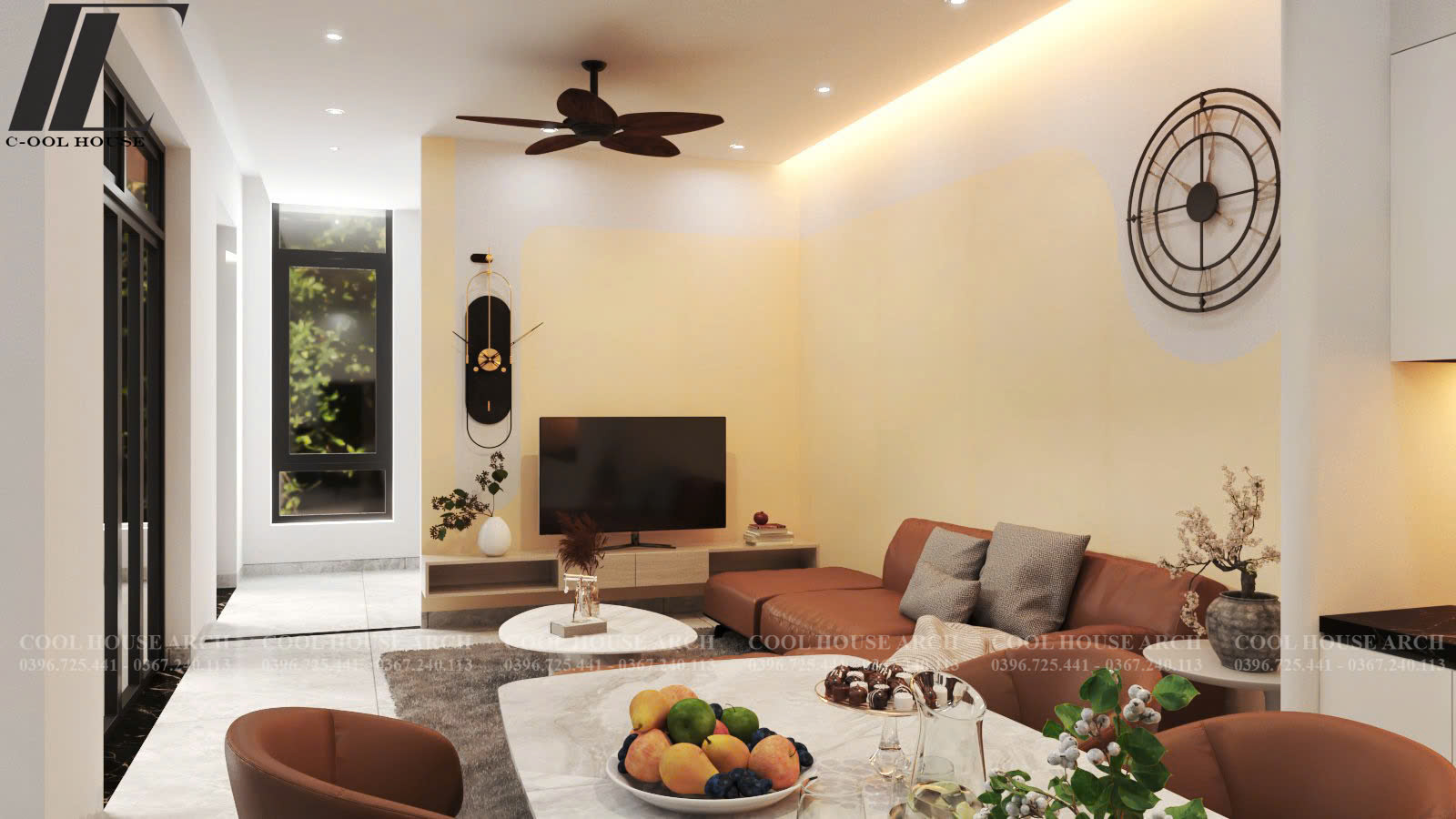 Phòng khách sáng thoáng phong cách hiện đại tối giản