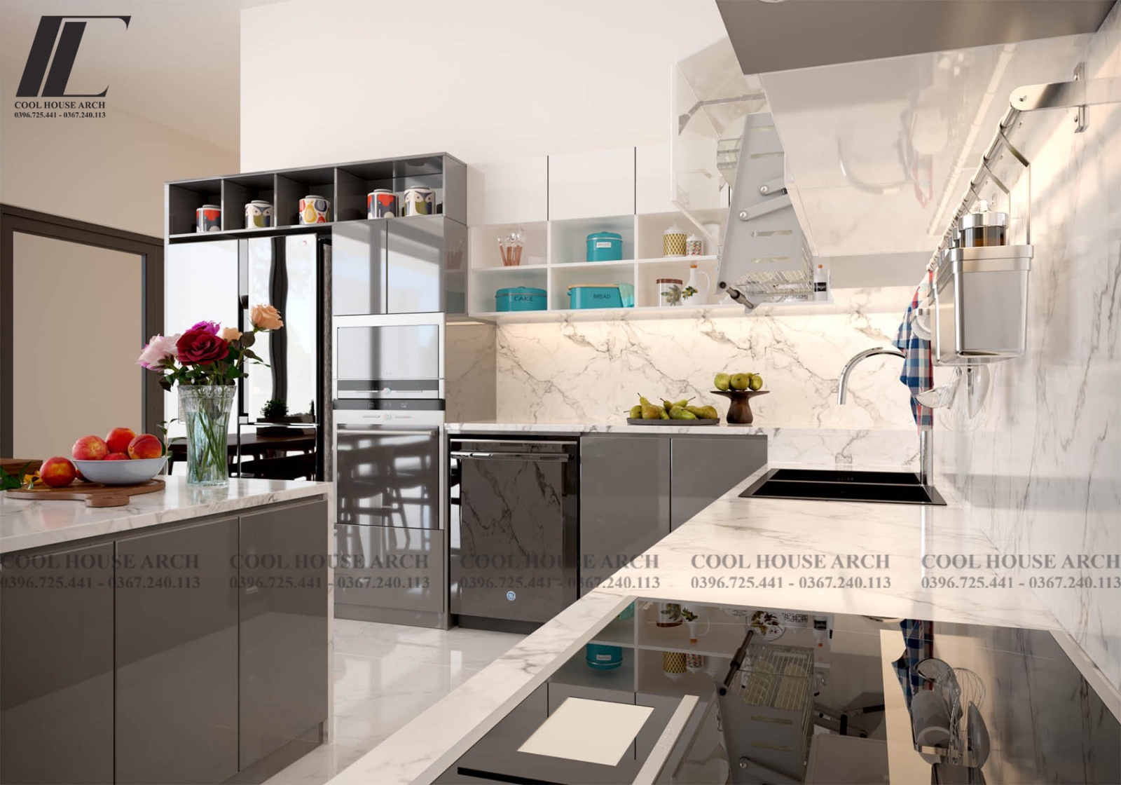 Không gian nội thất nhà bếp hiện đại 