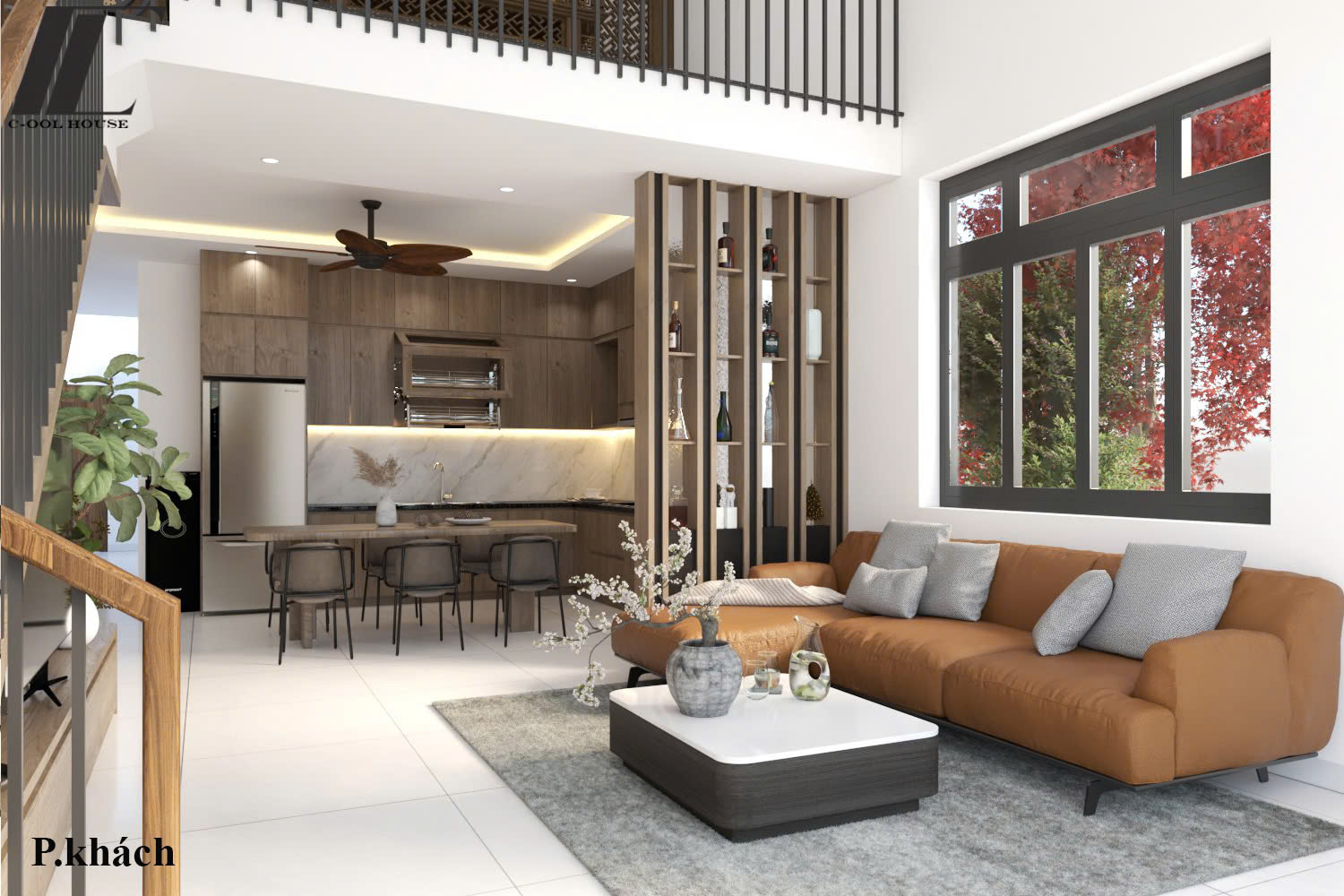 Thiết kế ánh sáng tự nhiên và vật liệu gỗ trong nhà cấp 4 gác lửng hiện đại