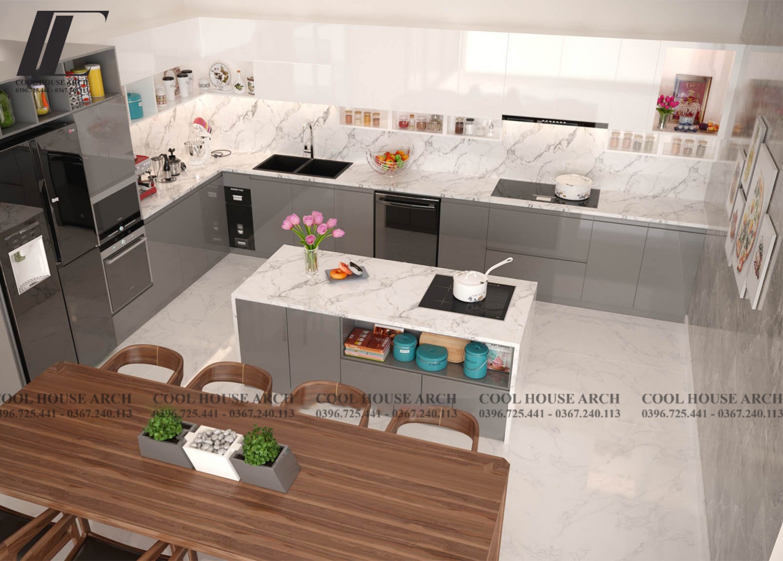 Không gian nội thất nhà bếp hiện đại 