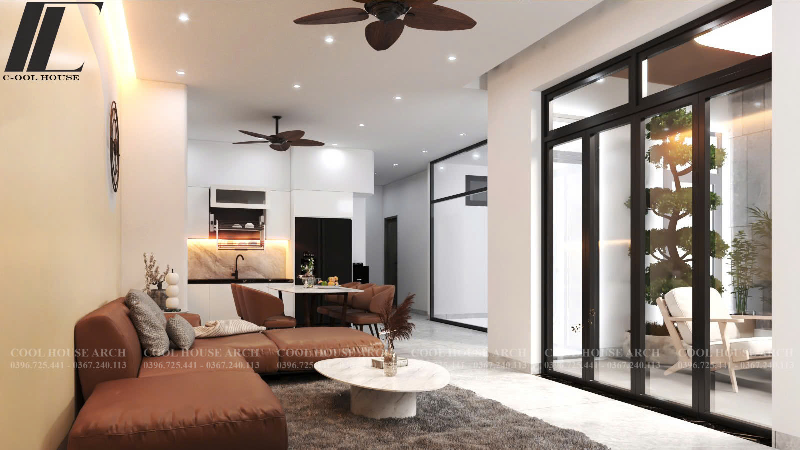 Phòng khách sáng thoáng phong cách hiện đại tối giản