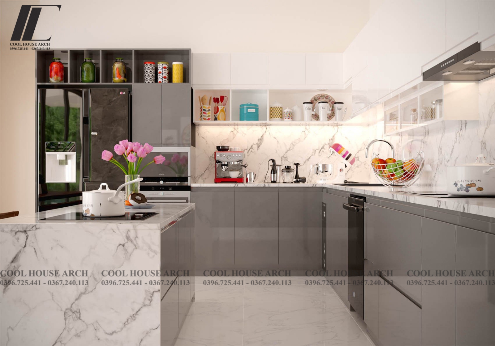 Không gian nội thất nhà bếp hiện đại 