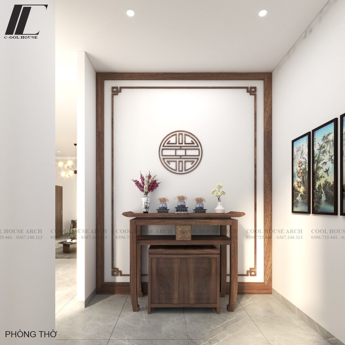 Phòng thờ gỗ tối giản trong nhà cấp 4 hiện đại