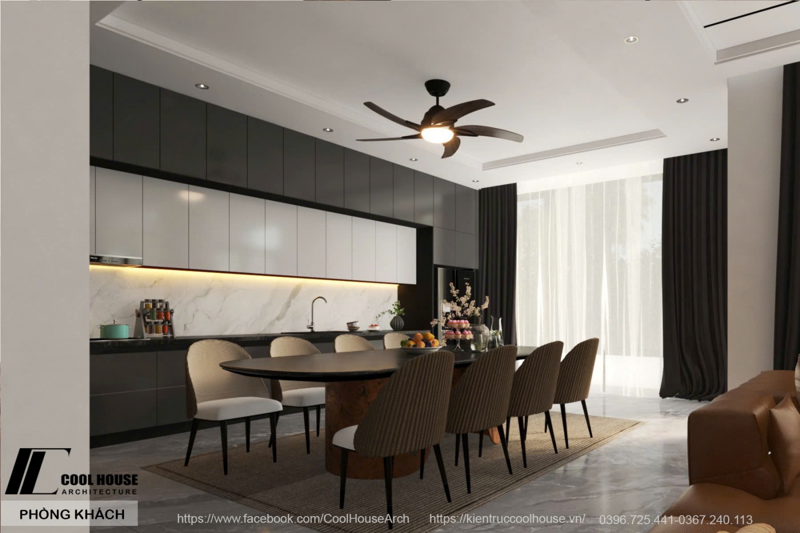 Khu vực bếp kết nối sân vườn bằng cửa lớn 