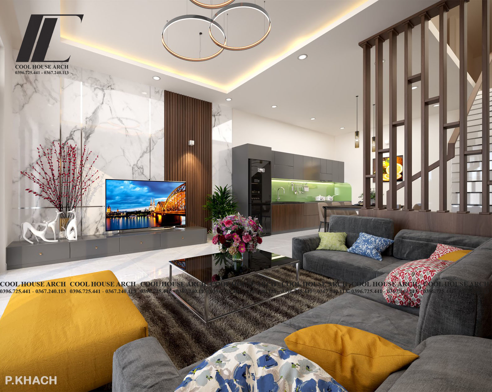 Phòng khách hiện đại tối giản, thiết kế mở với ánh sáng tự nhiên – Cường’s House, Cool House Đà Nẵng